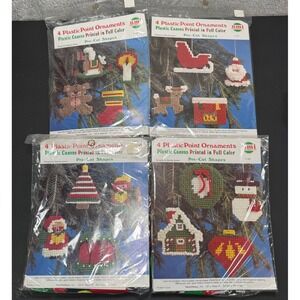 Vtg. NeedleMagic Plastic Canvas Ornament Kits Unisex OS Multicolor Christmas 4pk